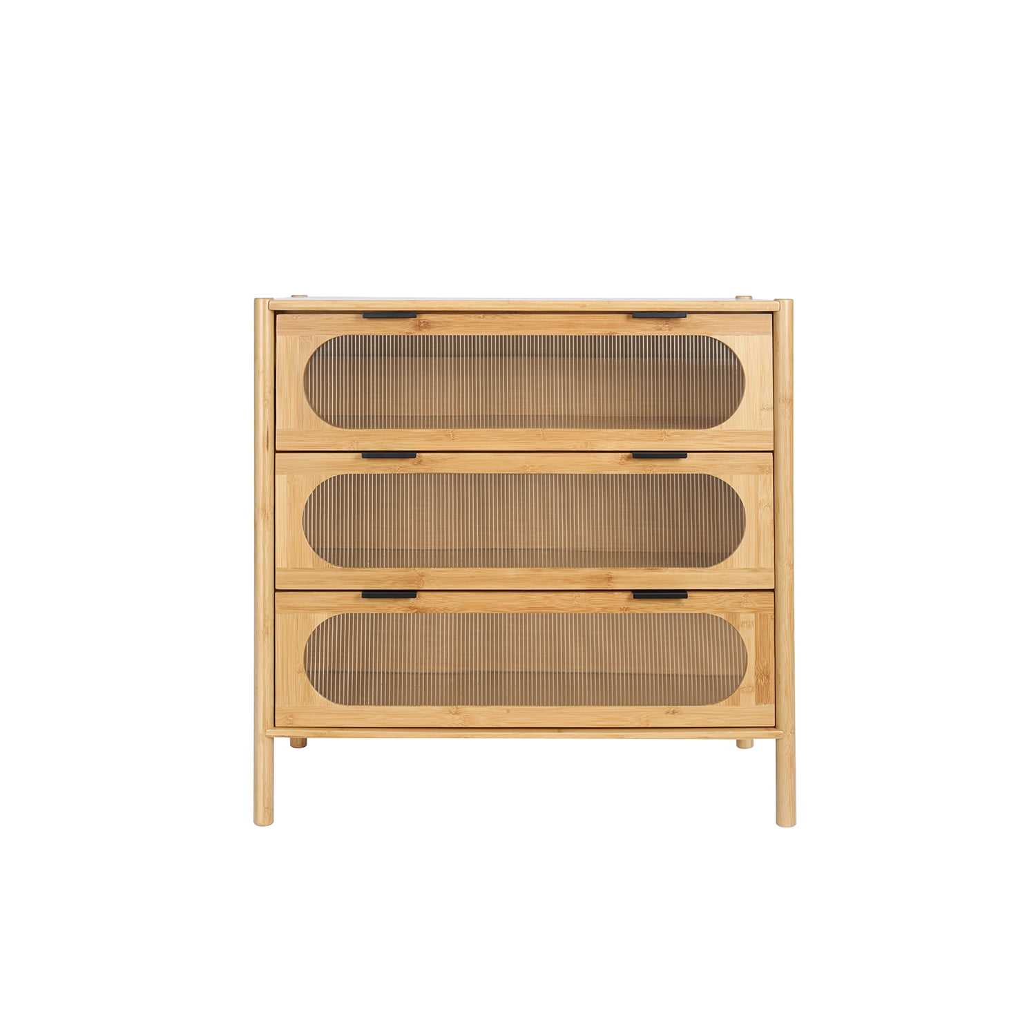 Kadyn Bedside End Table, Bamboo Bedside Table with 3 Drawers, Modern Accent Side Table for Bedroom, Living Room, Barnwood