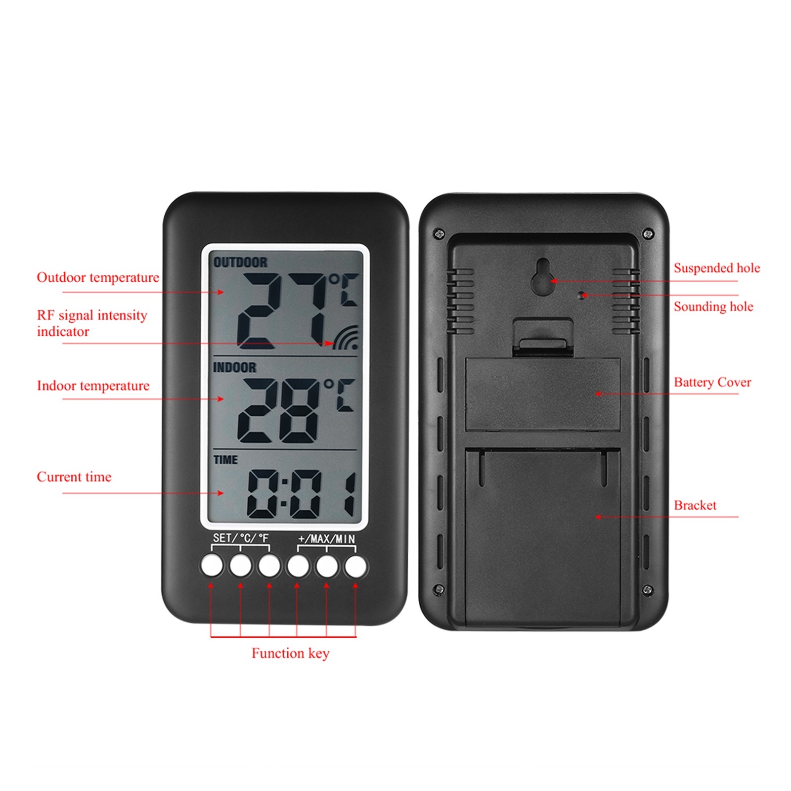 2PCS Digital Thermometer Clock Function LCD Wireless Temperature Meter Electronic Weather Station ,Fast Response