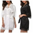 thumbnail image 4 of Women's Satin Silk Lace Kimono Robes Pajamas Half Sleeve Bridesmaids Nightgown Sleepwear, 4 of 6