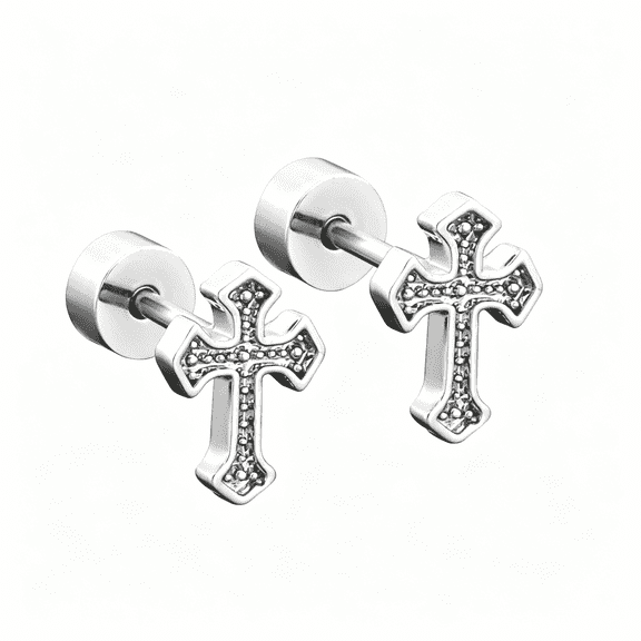 DESIGNICE Silver Cross Earrings Titanium Steel Flat Screw Back Small Stud Earrings Vintage Simple Cross Cartilage Earrings Christian Stylish Jewelry Faith Gift for Women Men