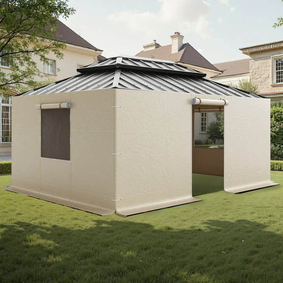 VEVOR Gazebo Sidewall Fits 12 x 16 ft Gazebos, 4-Panel Winter Cover Side Walls for Hardtop Gazebo, High-Density PE Material, All Weather Outdoor Cover with Mesh Windows, Gazebos not Included