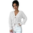 thumbnail image 4 of Women's Bowknot Chunky Knit Cardigan Sweaters Open Front Cozy Long Sleeve Button Up Cardigan for Winter White S, 4 of 10