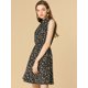 thumbnail image 5 of Día de San Patricio Vestido Sin Mangas Con Cinturón Estampado Por Encima De La Rodilla Con Media Tapeta Para Mujer Floral Negro, Amarillo L, 5 of 6