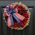 thumbnail image 2 of BNNG 14.96inch 2024 New Patriotic Day And National Day Festival Bow Garland Door Hanging Fabric Garland Home Decoration 4th of July Independence Day Red White Blue Ring Wreath With Bow, 2 of 9