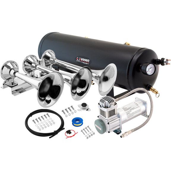 Vixen Horns Train Horn Kit for Trucks/Car/Semi. Complete Onboard System- 200psi Air Compressor, 3 Gallon Tank, 3 Trumpets. Super Loud dB. Fits Vehicles like Pickup/Jeep/RV/SUV 12v VXO8330/3418