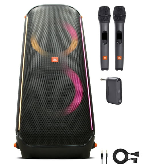 JBL PartyBox 710 Portable Bluetooth Speaker, 800W Output, Dynamic Lightshow, Rechargeable Battery, Splashproof Design Bundle with Wireless Microphones (International Model)