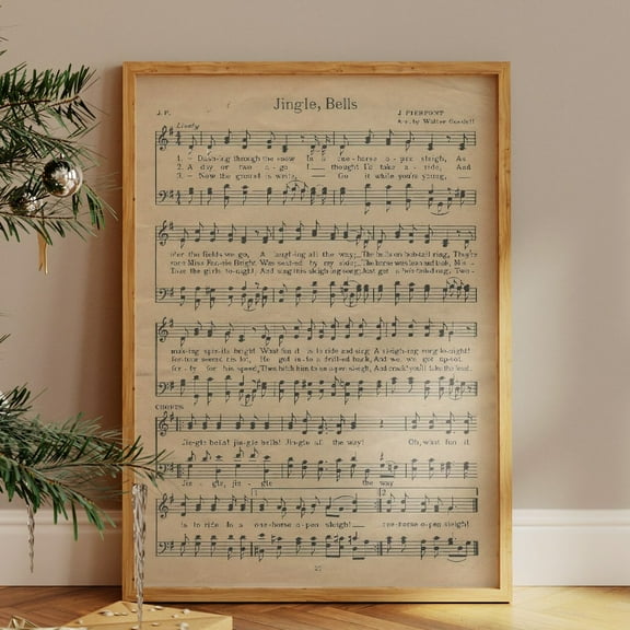 PosterArt Jingle Bells Sheet Music Poster, Vintage Song Print, Holiday Wall Art for Classic Winter Decor, 8x12 UNFRAMED