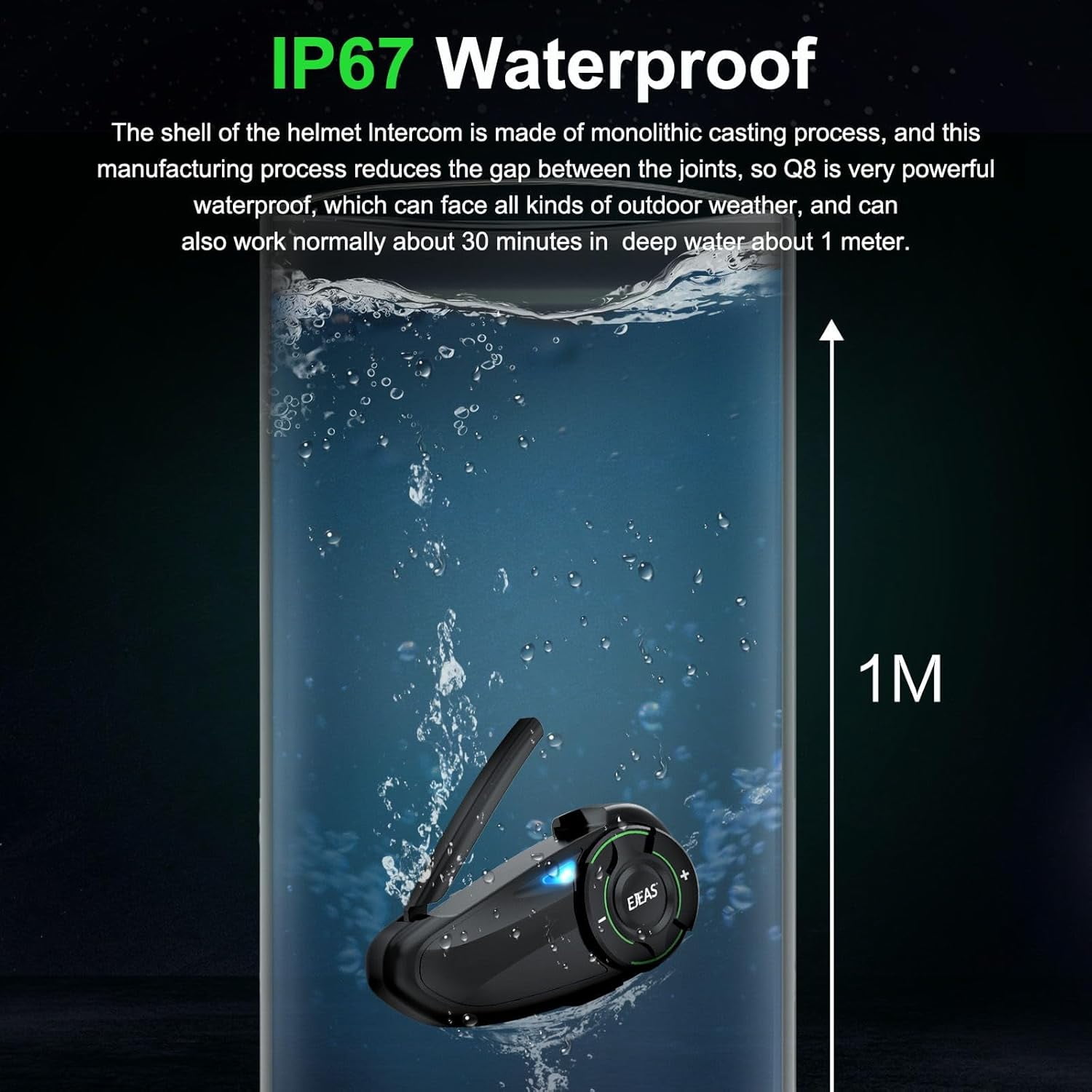 2PC EJEAS Q8 Motorcycle Bluetooth Headset Upgraded Mesh 3.0 Intercom Motorbike Communication System for 6 Riders Group Talking