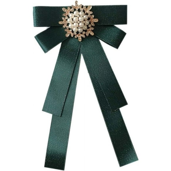 HWZWT Women Elegant Pearl Ribbon Bow tie Brooches Pin Jewelry Pre-Tied Collar Neck Tie Clip for Lady Girls Wedding Party