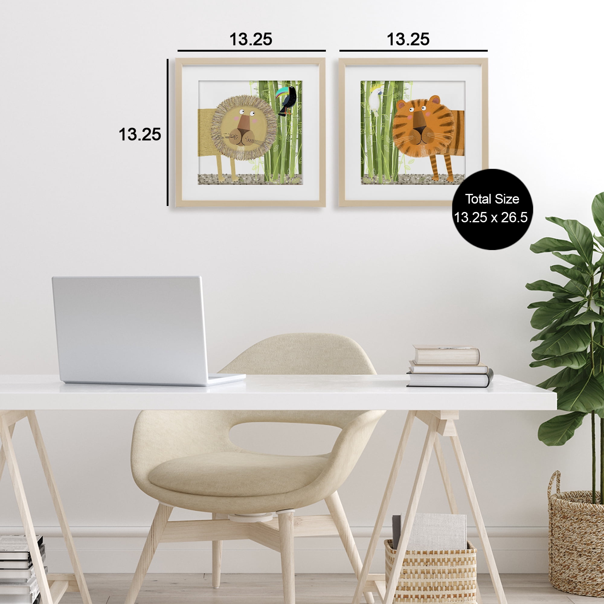 Stupell Industries Bamboo Trees & Animals 2 Piece Birch Framed Print Under Glass Set, design by Carla Daly