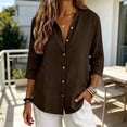 thumbnail image 4 of Only Moment Womens Tops 3/4 Sleeve V Neck Linen with Button Cuffs Dressy Casual Summer Outfits Early Fall Fashion Spring Clothes Coffee,XL, 4 of 7