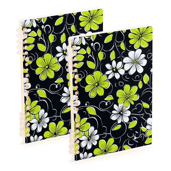 FORMRS 1-Subject Spiral Notebook 8" x 5" College Ruled 60 Refillable Sheet A5 Hard Cover, 2 Pack, White Flower Pattern
