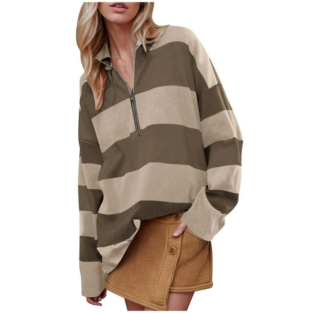 cfhntfmh Oversized Sweaters for Women Half Zip Collared Sweater Color Block Tops Casual Loose Pullover Fall Fashion 2024