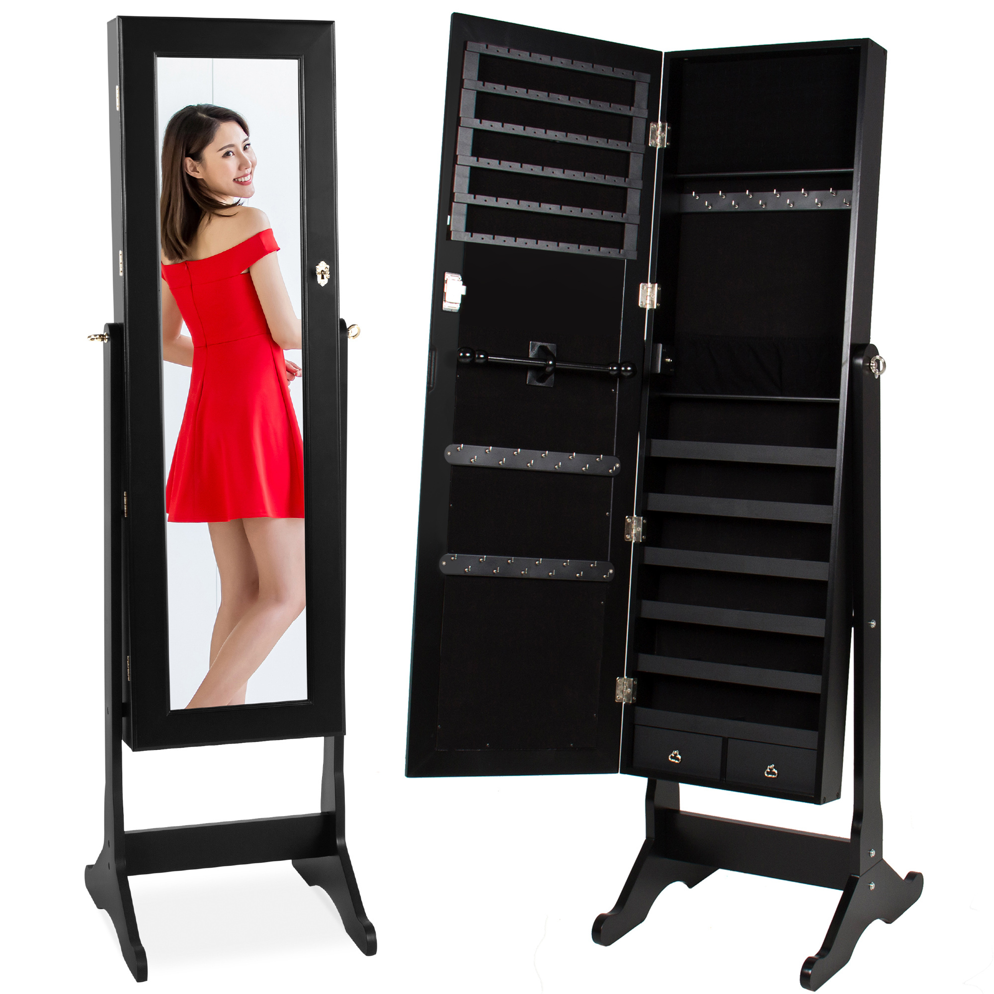 Best Choice Products 6Tier Standing Mirror Lockable Storage Organizer