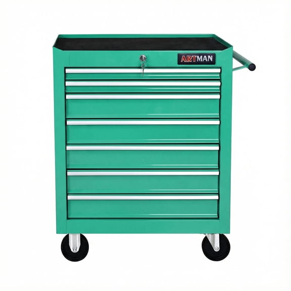 Tool Cabinet, 7 DRAWERS MULTIFUNCTIONAL TOOL CART WITH WHEELS-GREEN, Green Tool Storage Cabinet,Metal Rolling Tool Cabinet, Tool Organizers Tool Cabinets
