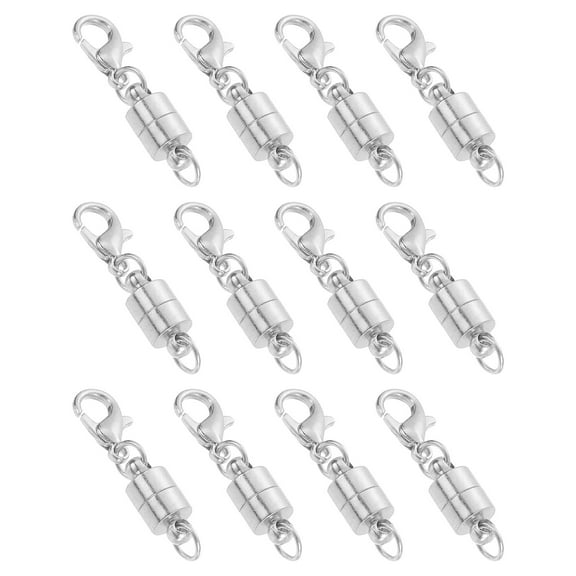 Uxcell 12 Pack Magnetic Necklace Clasps and Closures, 1" x 0.2" Lobster Clasp Jewelry Clasps Converters Locking Magnetic Clasp Converter for DIY Jewelry Making, Silver