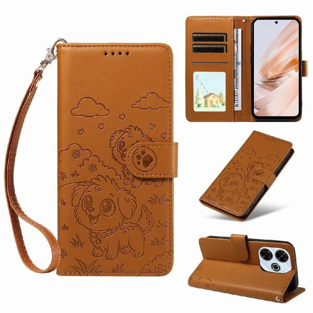 Funda Cartera GANGXUN con Diseño de Perrito en Relieve para Xiaomi Redmi 13 4G , Protección 360° con Ranuras y Correa Desmontable