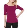 thumbnail image 3 of MODA NOVA Juniors Half Sleeves Scoop Neck Fitted Layering Top T-Shirt, 3 of 6