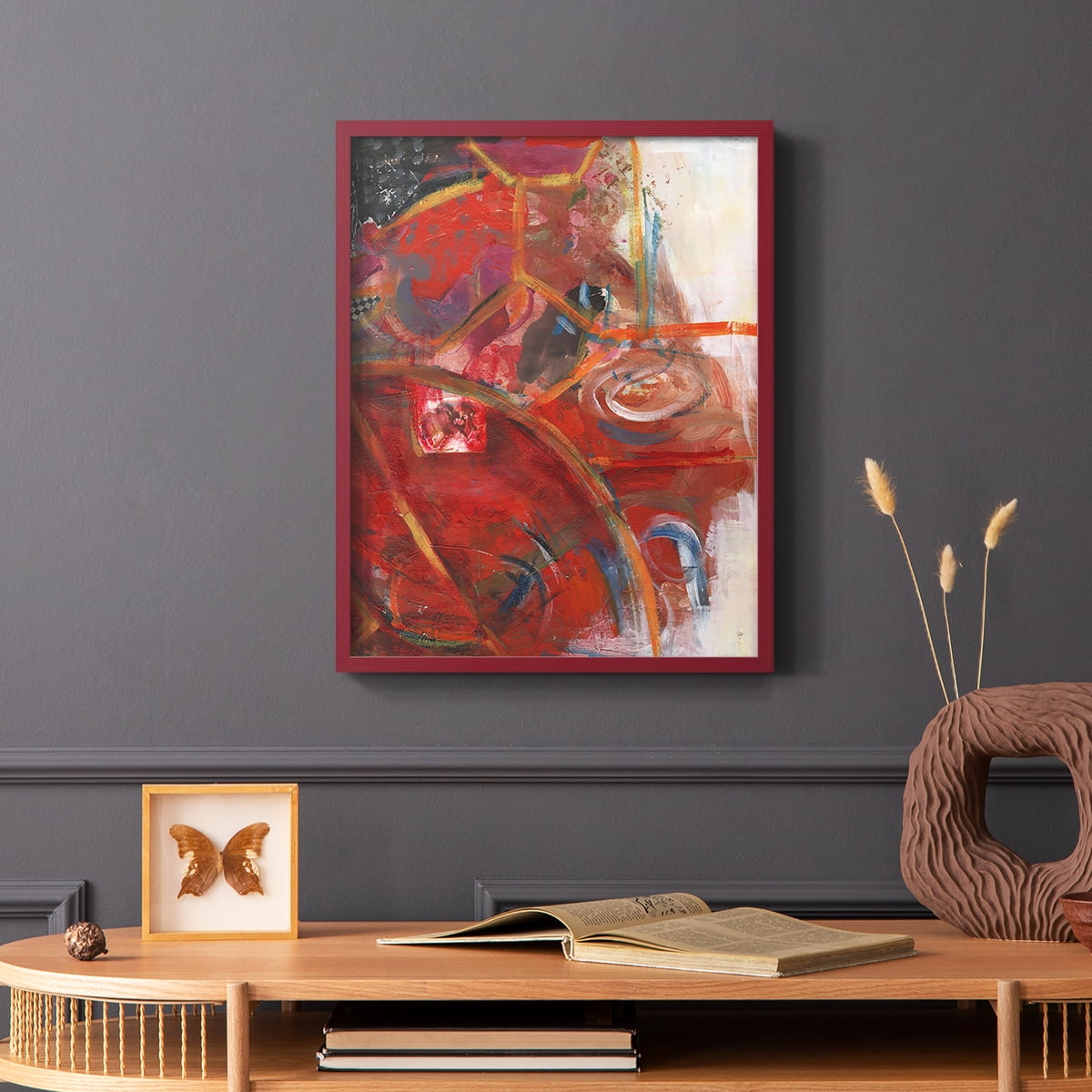 City Life I Framed Print in Red Solid Wood Framed Print No Nail Hanging