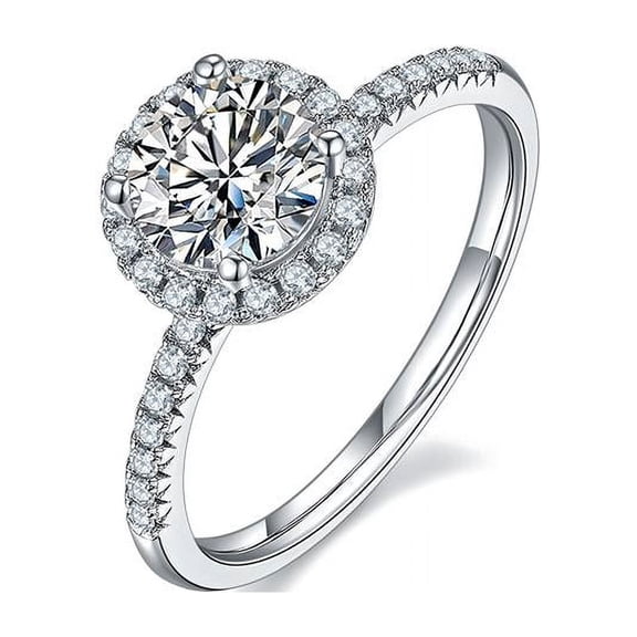 1 Carat Round Cut Moissanite Wedding Ring Diamond Pave Halo Ring 18K White Gold over Silve
