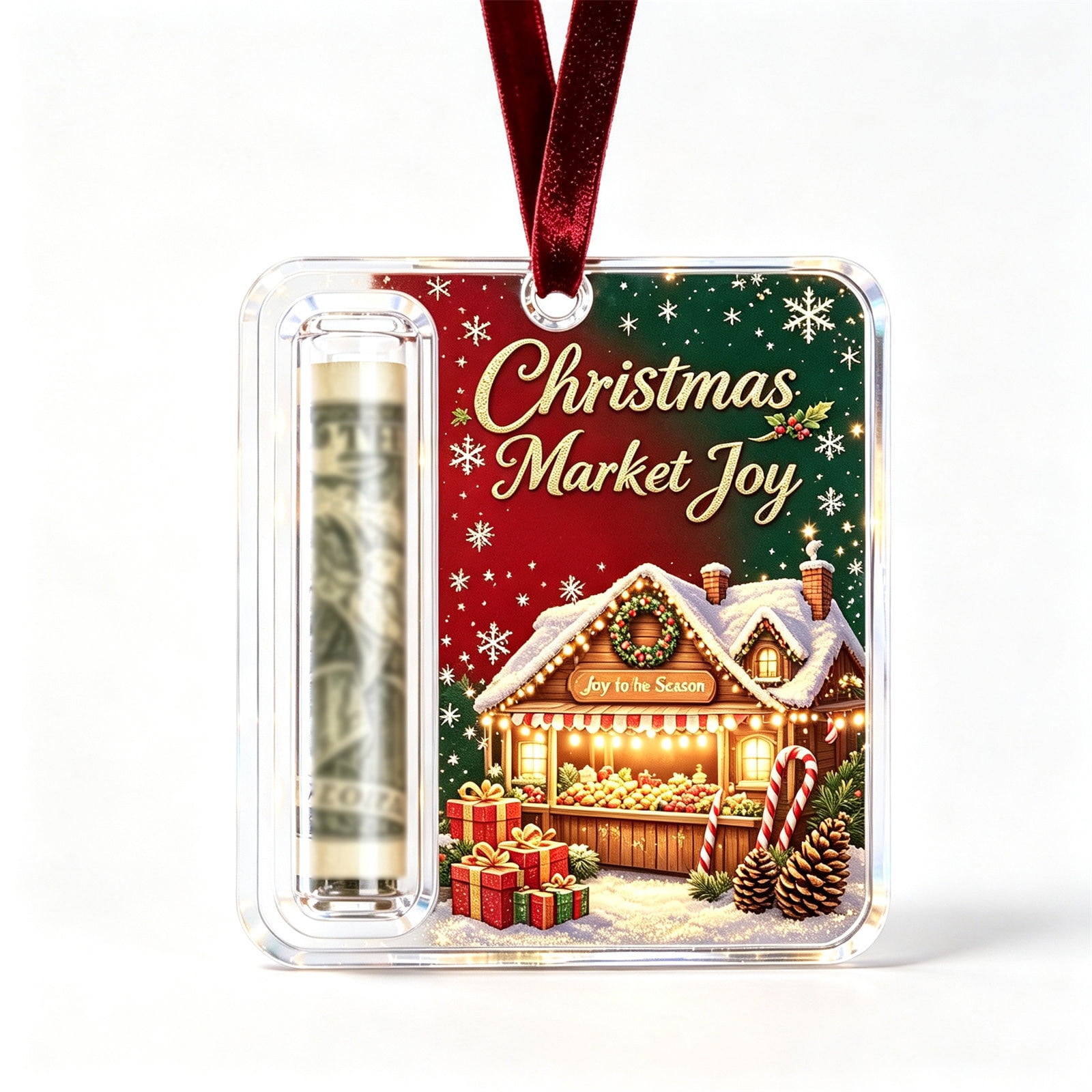 Xuyuer Acrylic Christmas Money Holder Ornament Cash Gift Card Clip with Hanging Loop for Tree Mantel Holiday Display #7