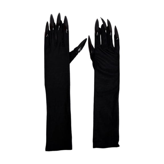 Claw Gloves 2 Piece Long Elbow Black Stretch Fabric for Adult Halloween Party