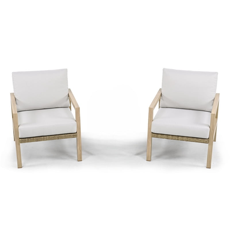 2Pcs Patio Arm Chairs Chat Set with Aluminum Frame & Cushions, Outdoor Rattan Dining Chairs