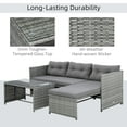 thumbnail image 5 of Outsunny 3 Piece Patio Furniture Set, Rattan Outdoor Sofa Set with Chaise Lounge & Loveseat, Soft Cushions, Tempered Glass Table, L-Shaped Sectional Couch, Charcoal, 5 of 9
