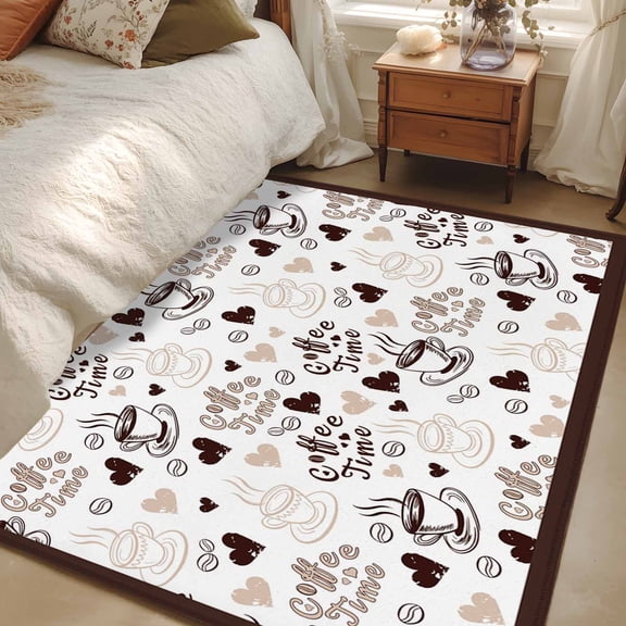 Area Rug for Living Room, Farmhouse Coffee Cup Non-Slip Indoor Large Carpet for Bedroom/Dining Room, Vintage Coffee Beans Love Heart Washable Low-Profile Rectangle Floor Mat Runner Rugs - 2.7 x 5 Ft