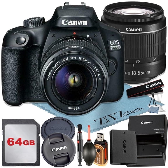Canon EOS 2000D / Rebel T7 DSLR Camera Bundle with 18 to 55mm Zoom Lens   64GB Card   ZeeTech Accessory (International Version)