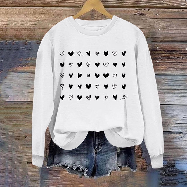 Amzcrzy Chandails pour Femmes Chandails à Manches Longues pour Femmes Chandail à Col Rond Imprimé pour Femmes Haut à Manches Longues Chandail à Capuchon Chandails de la Saint-Valentin pour Femmes Chandails pour Femmes P