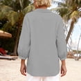 thumbnail image 2 of Women's 3/4 Sleeve Tops Linen Blend Lightweight Casual Dressy Lapel V Neck Blouses Solid Spring Summer Clothes (2XL, Gray), 2 of 8