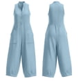 thumbnail image 7 of Iyufng Women's Sleeveless Button Front Jumpsuits Summer Casual Deep V Neck Wide Leg Jumpsuits Overalls with Pockets, 7 of 7