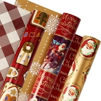 NeoMart-Vintage Santa Christmas Wrapping Paper 3 Rolls Set,Red Burgundy Retro Kids Heavy Duty Premium Traditional Gift Wrap,Cute from North Pole,Matte Gold Snowflake Plaid Reversible,Total 48.6sq.ft