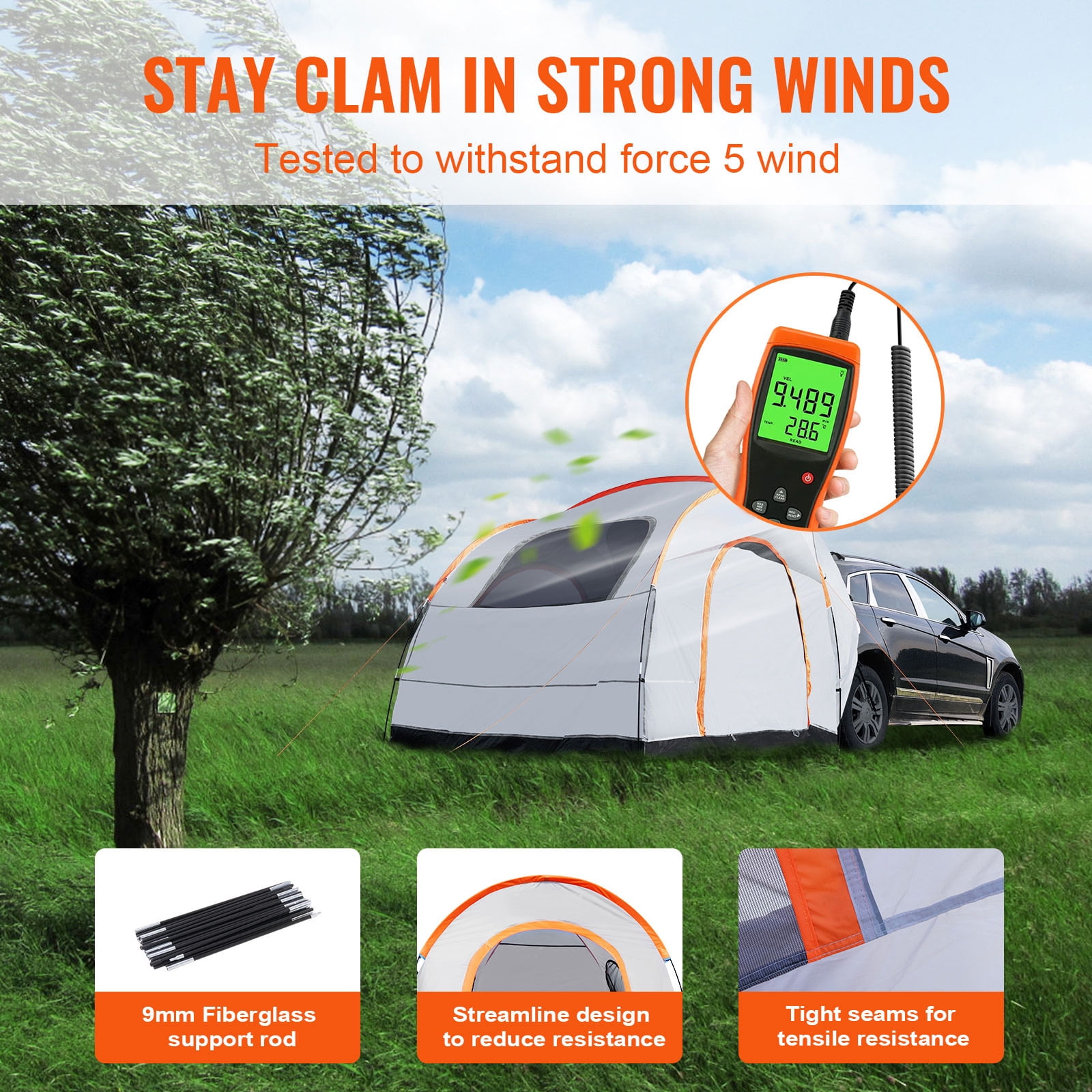 VEVOR SUV Camping Tent 8-8 Ft Waterproof Pickup SUV Tent with Rainfly Carry Bag Car Canopy Shelter for Camping Outdoor Travel