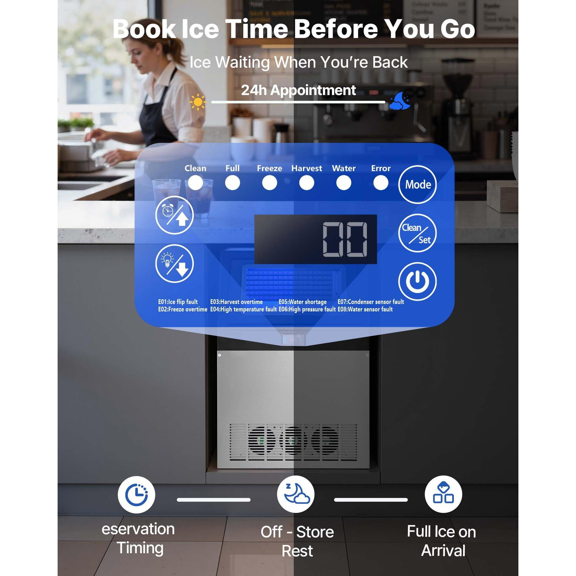 Commercial Ice Maker, 440 lbs/24H, 85 lbs Storage, Under Counter Freestanding Stainless Steel Ice Machine with LED Display & Self-Cleaning