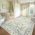 thumbnail image 5 of Lahome 9'x12' Beige Cream Boho Floral Washable Rug,Soft Non-Slip Low-Pile Carpet for Girls' Bedrooms & Nurseries,Vintage Distressed Design for Playrooms, Dining Rooms，Beige, 5 of 13