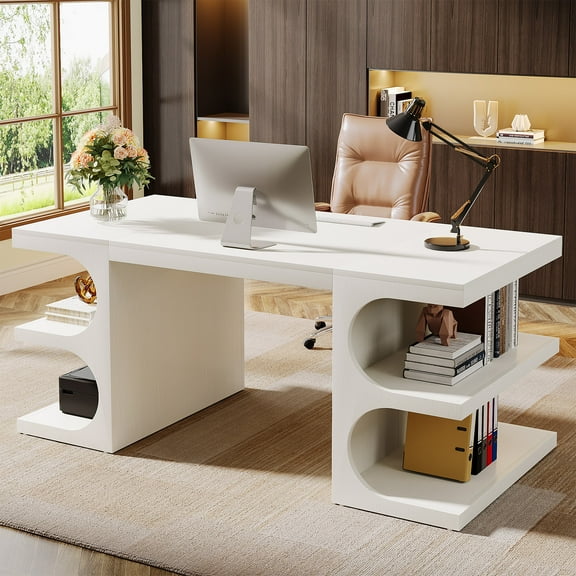 Tribesigns Wood Executive Desk, 62 Inches Computer Desk, Office Desk, Extra Long Writing Desk for Home Office (White)