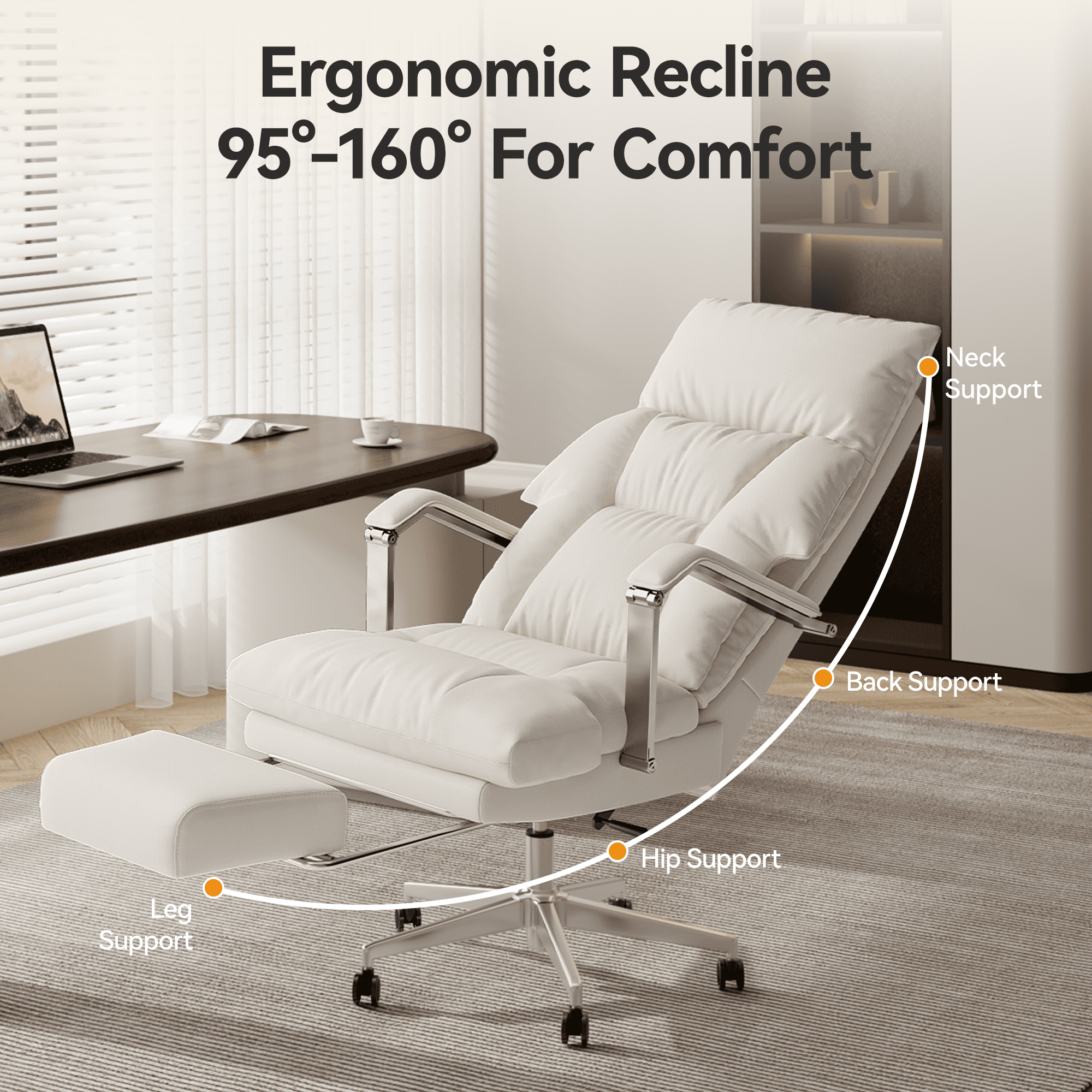 OKUP Executive Reclining Office Chair with Footrest, Microfiber Leather 160° Recline, Cream, Big and Tall 420lbs