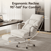OKUP Executive Reclining Office Chair with Footrest, Microfiber Leather 160° Recline, Cream, Big and Tall 420lbs