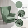 thumbnail image 5 of CJC Wingback Chair Slipcover, 2-Piece Stretch Wing Back Chair Cover with Cushion Cover, Armchair Covers Furniture Protector for Living Room Bedroom (Green), 5 of 9