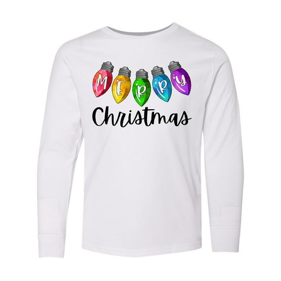Inktastic Merry Christmas Rainbow Holiday Lights Long Sleeve Youth T-Shirt