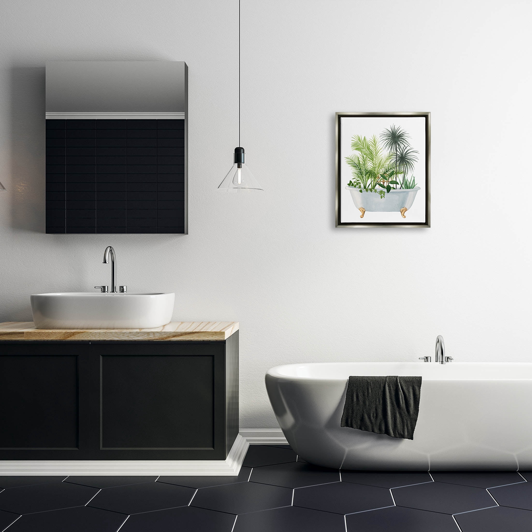 Stupell Industries Mixed Plant Leaves Antique Bathroom Tub Graphic Art Luster Gray Floating Framed Canvas Print Wall Art, Design by Grace Popp