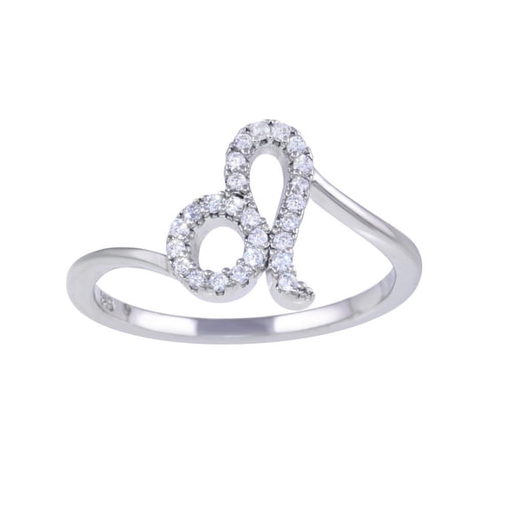 Rhodium Plated 925 Sterling Silver Leo Clear CZ Zodiac Sign Ring White Jewelry Female Size 6