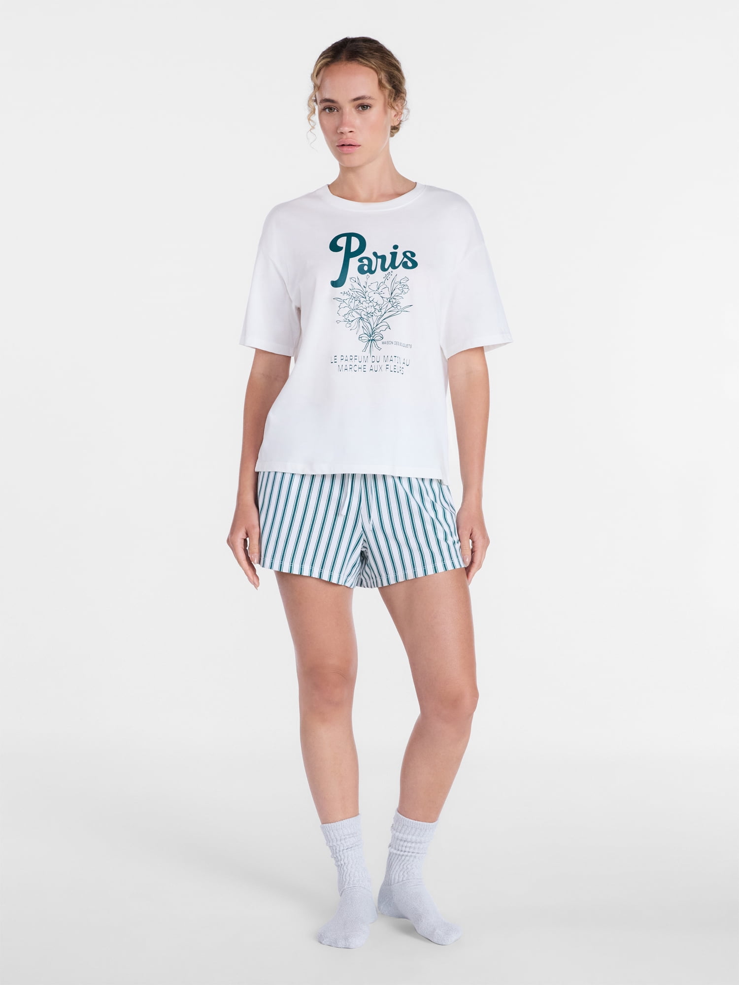 Joyspun Women's Cotton Jersey Sleep Graphic Tee with Short Sleeves, Sizes XS-3X