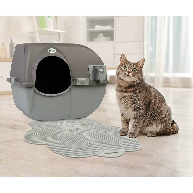 Omega Paw Enclosed No Scoop Self-Cleaning Litter Box & Paw Cleaning Mat for Cats