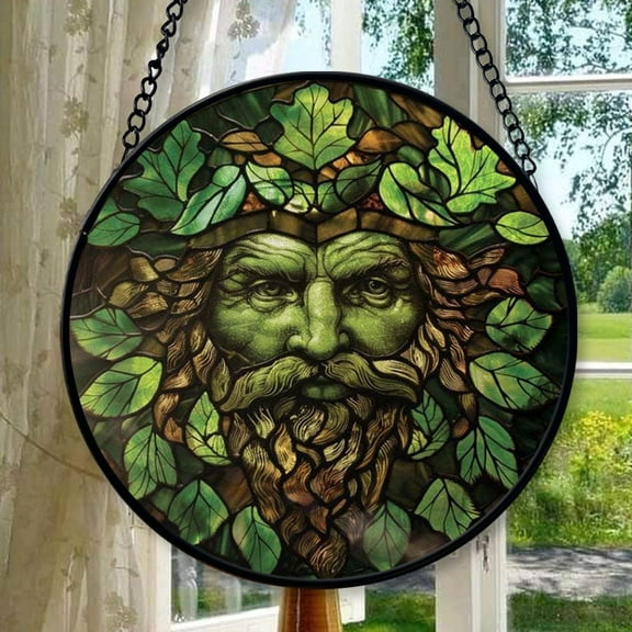 Green Man: Stained Glass-Style Christmas Ornament - Made With Real Glass, Stained Glass Ornament 2025, Holiday Decoration, Seasonal Keepsake Gift, Unique Collectible, Window