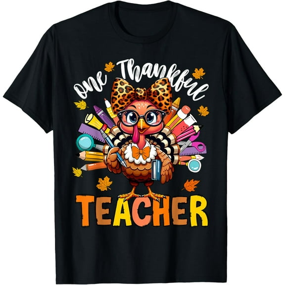 One Thankful Teacher Thanksgiving Turkey Cute Crayon Pencil T-Shirt TShirt