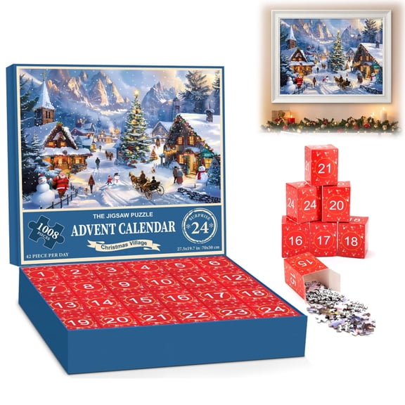 Puzzle Advent Calendar, 24-Day Christmas Countdown Jigsaw, 1008-Piece, 42 Pieces Per Day, Christmas Village for Adults