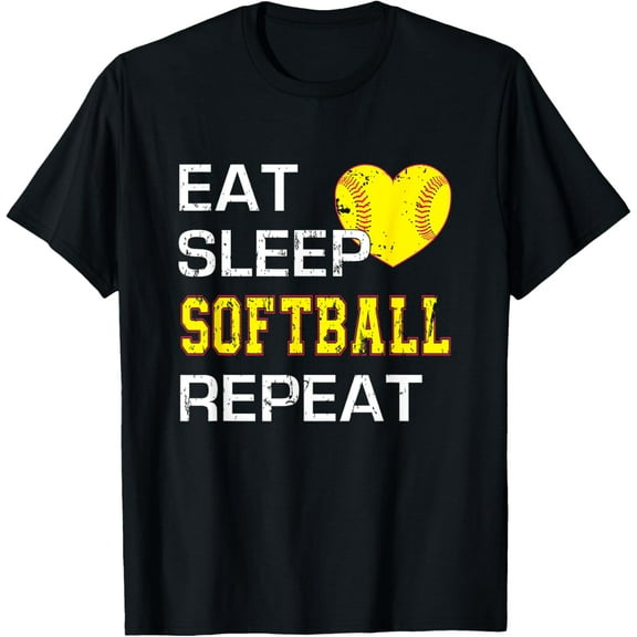 Everyday Cotton Comfort - Funny Softball Eat Sleep Softball Repeat for Girls Softball T-Shirt